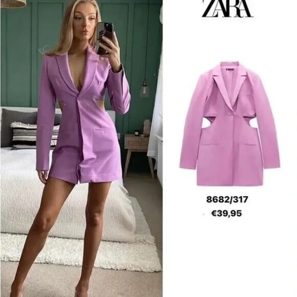Zara Cut Out Blazer Dress Size Small Lilac/Purple Long Sleeve Bloggers Favorite - Picture 4 of 16